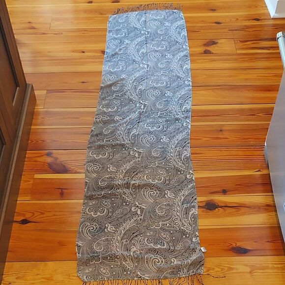 Bellissima Accessories Silk Black & White Paisley Scarf with Beaded Fringe - Picture 5 of 8